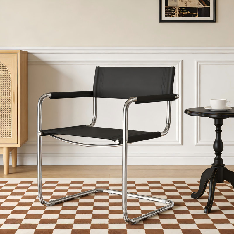Ivy Bronx Momei Saddle Leather Accent Armchair with Stainless